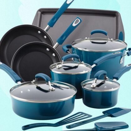 CMARINE BLUE NONSTICK COOKWARE SET - 14 PIECE