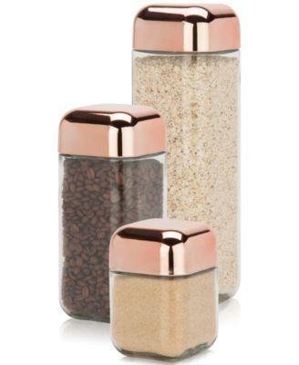 3-Pc. Glass & Copper Canister Set