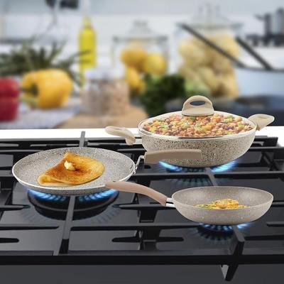 3 PCS Non-Stick Cookware Set - Rockline ( Dosa Tawa, Deep Fry Pan and Kadhai )