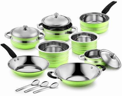 Bottom 14 pcs Gift Pack (Green) Induction Bottom Cookware Set (Steel, 14 - Piece)